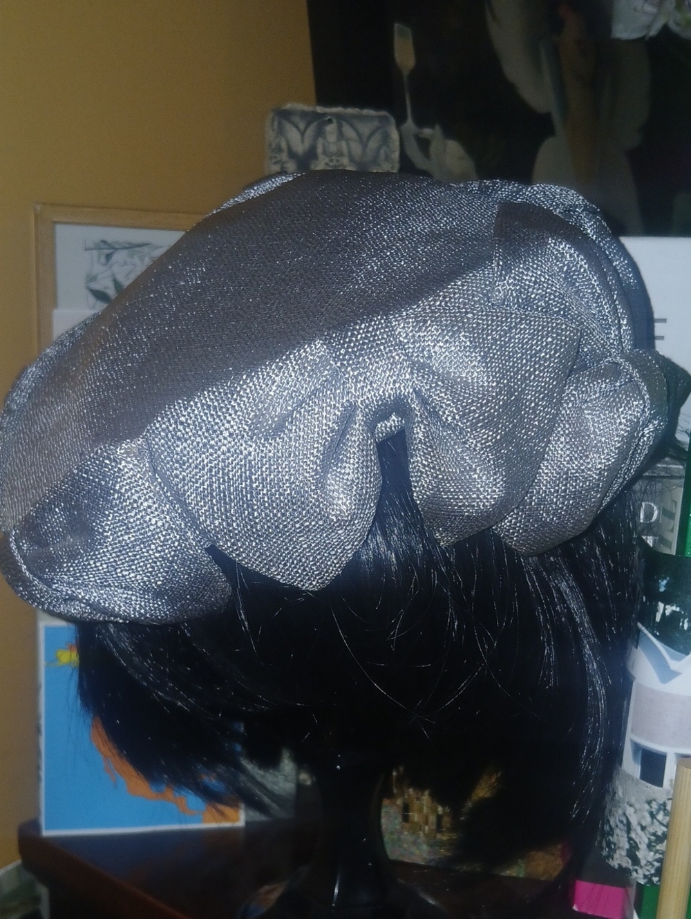 1950s Vintage Marshall Fields & Company Metallic Silver Hat W/ Bow Details